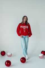 RED/GREEN POLKA DOT MERRY + BOW - RED CREWNECK (TODDLER + YOUTH + ADULT)