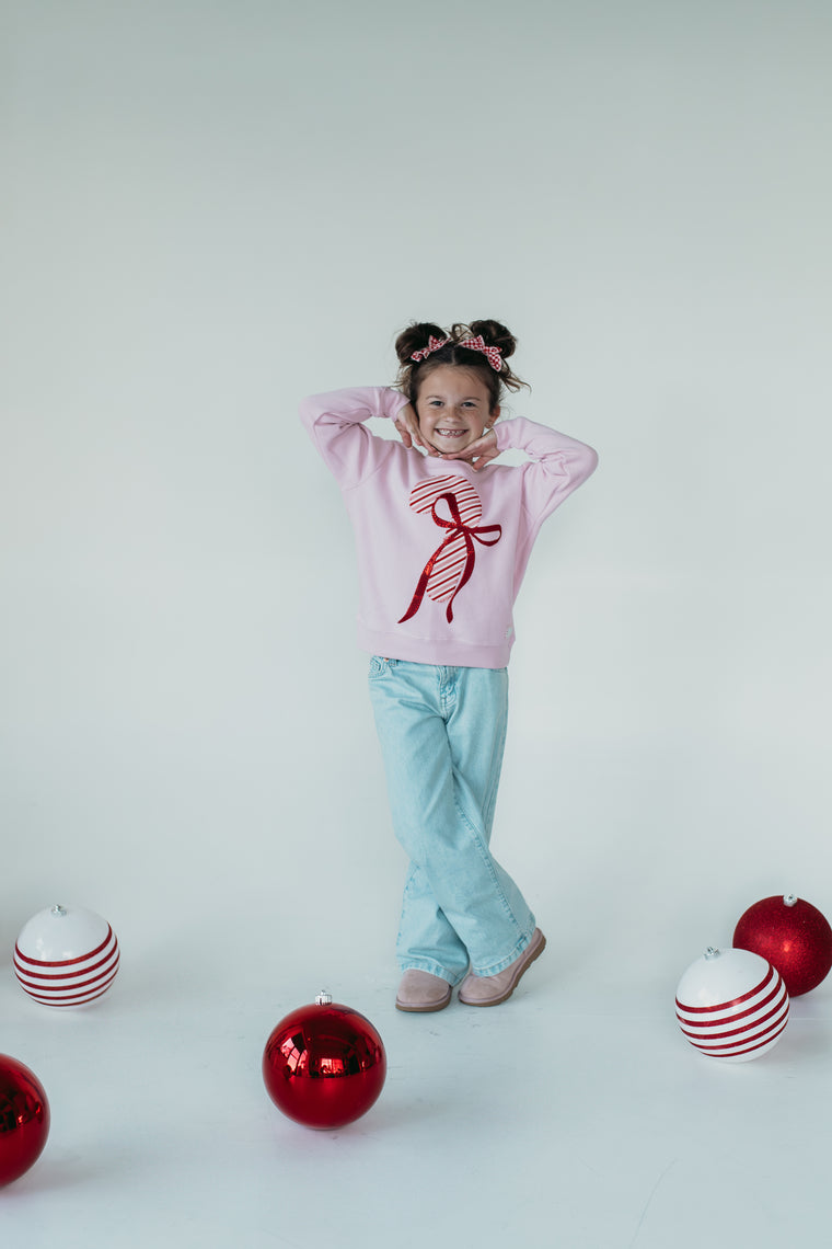 CANDY CANE + BOW - PINK CREWNECK (TODDLER + YOUTH + ADULT)