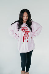 CANDY CANE + BOW - PINK CREWNECK (TODDLER + YOUTH + ADULT)