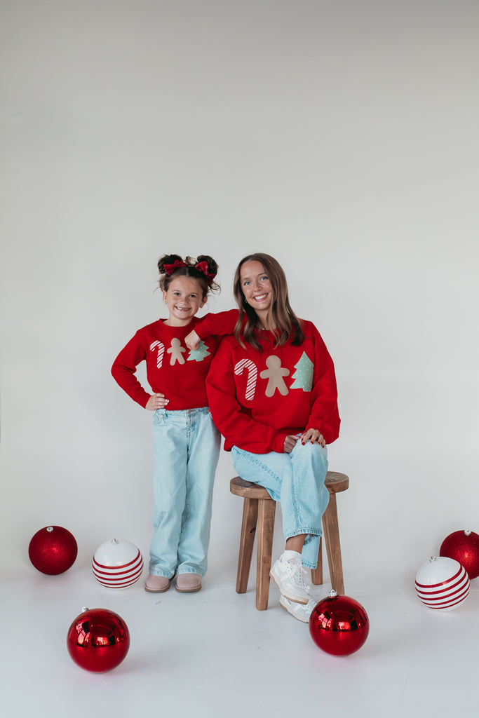 HOLIDAY SYMBOLS - RED CREWNECK (TODDLER + YOUTH + ADULT)