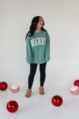 LIGHT GREEN GINGHAM MERRY - GREEN COMFORT COLORS CREW