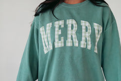 LIGHT GREEN GINGHAM MERRY - GREEN COMFORT COLORS CREW