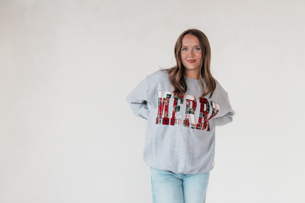 PATCHWORK MERRY - SPORT GREY CREW