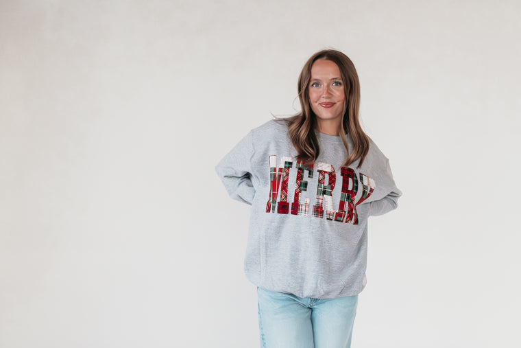 PATCHWORK MERRY - SPORT GREY CREW