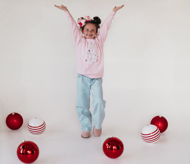 CHRISTMAS TREE - LIGHT PINK CREWNECK (TODDLER + YOUTH)