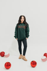 RED/GREEN FLANNEL CURSIVE MERRY - FOREST GREEN CREW