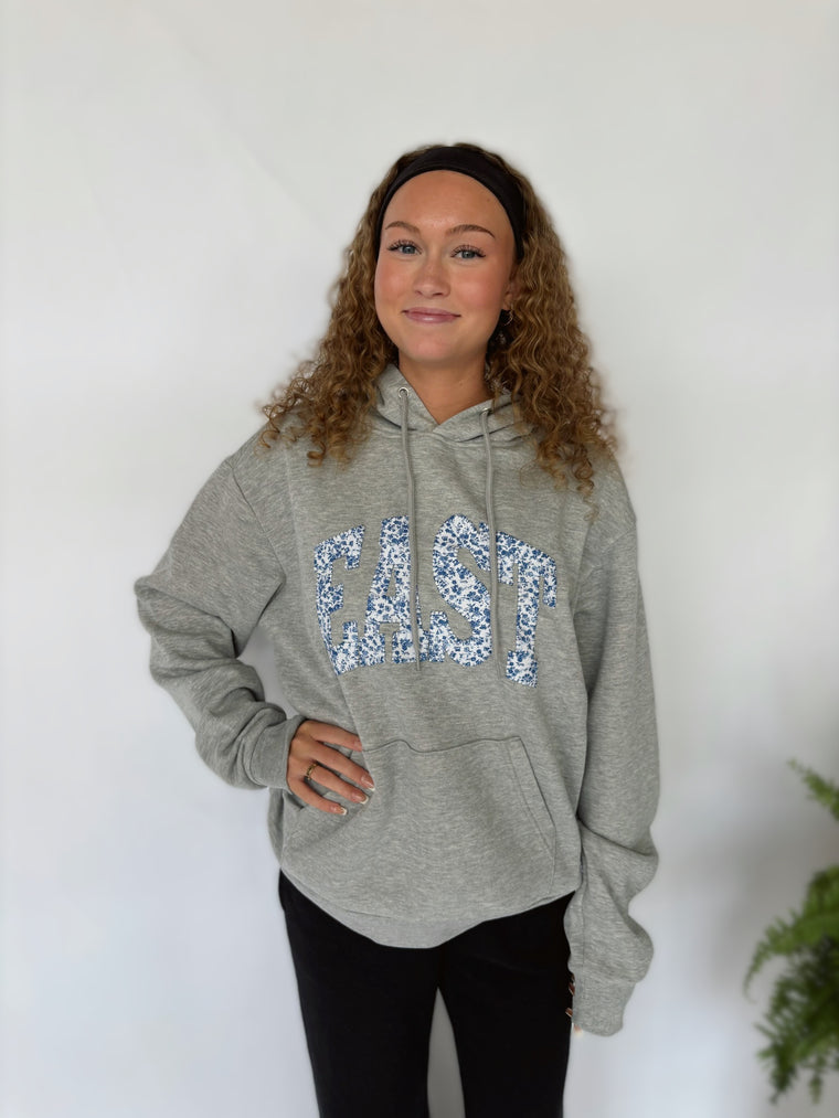 VARSITY BLUE FLORAL EAST - GREY SPONGE HOODIE