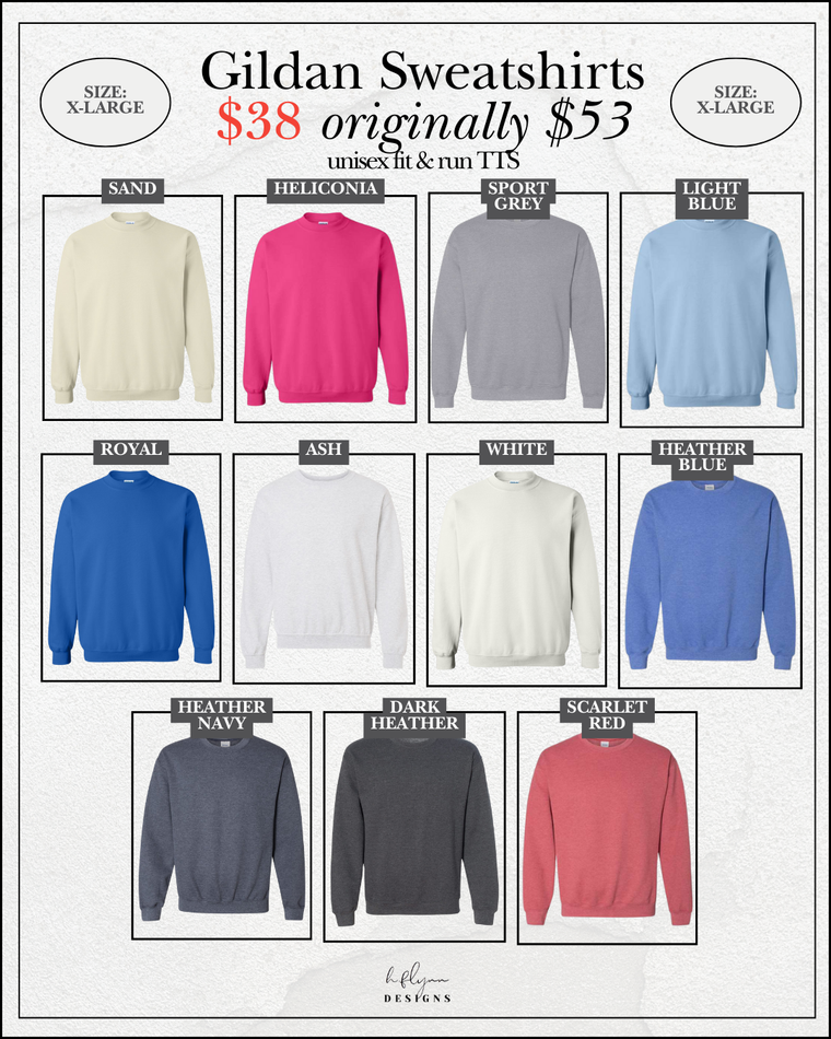 SIZE X-LARGE | GILDAN CREWNECKS