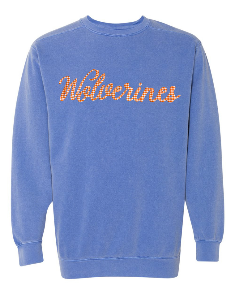 ORANGE GINGHAM WOLVERINES - BLUE COMFORT COLORS CREW