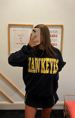 YELLOW PATCHWORK HAWKEYES - BLACK CREWNECK