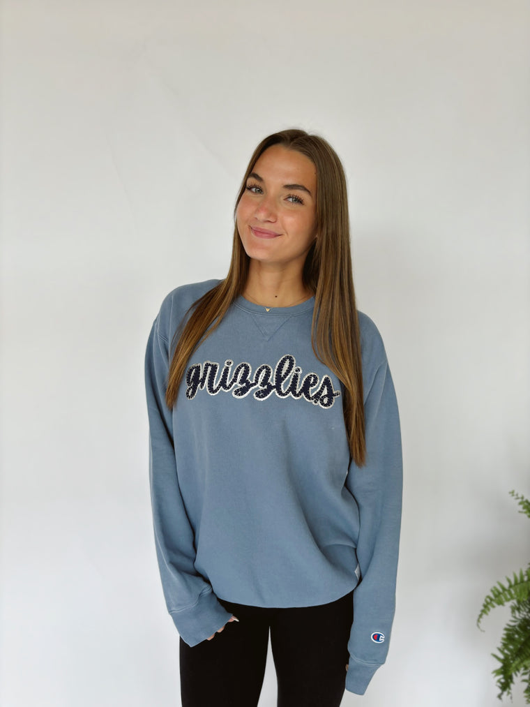 CURSIVE NAVY/ SILVER METALLIC GRIZZLIES - SALTWATER COMFORTWASH CREW