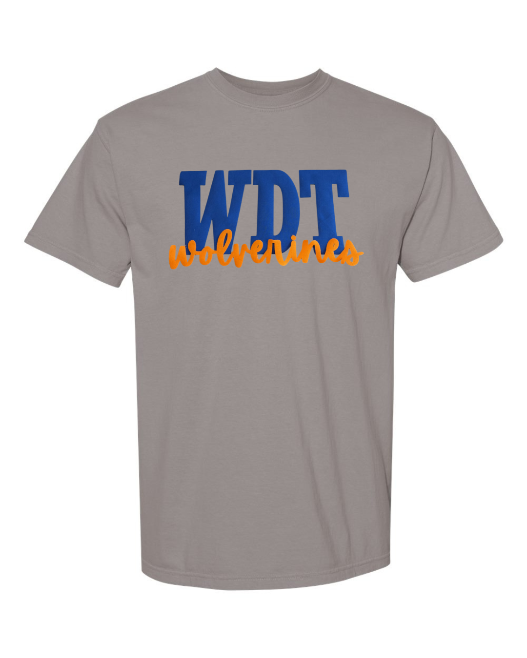 BLUE METALLIC WDT ORANGE WOLVERINES - GREY COMFORT COLORS TEE