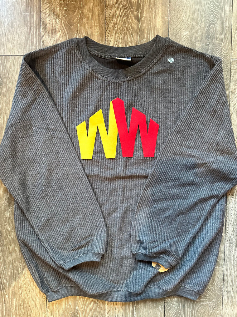 YELLOW/ RED WW - GREY RIBBED CREW
