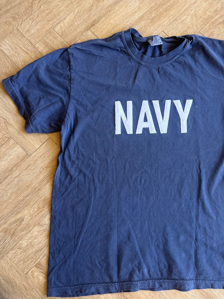 WHITE BLOCK NAVY - NAVY COMFORT COLORS TEE