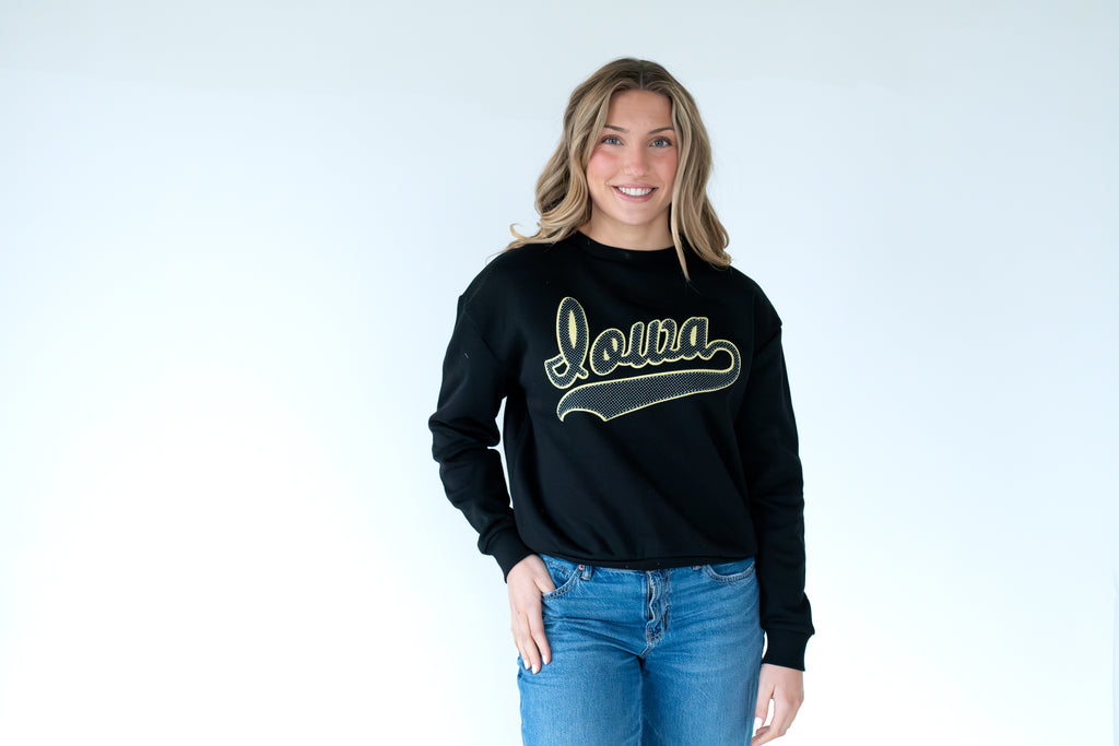 BLACK/WHITE POLKA DOT/YELLOW CURSIVE IOWA - BLACK CREW