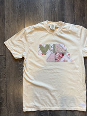AUTUMN PATCHWORK STATE + GREEN POLKA DOT HEART- IVORY T-SHIRT