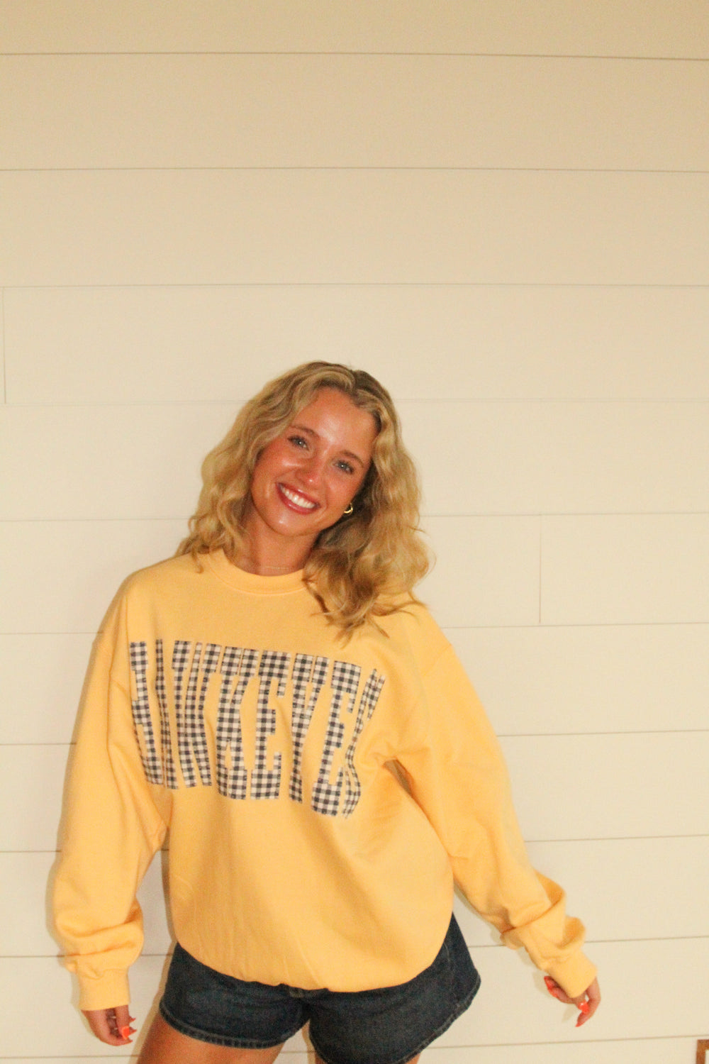 GINGHAM HAWKEYES - BUTTER YELLOW CREW