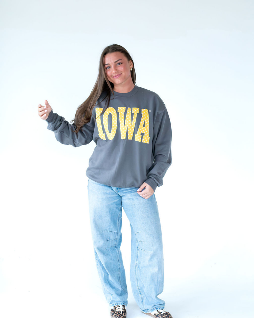 BIG YELLOW POLKA DOT IOWA - CHARCOAL CREWNECK