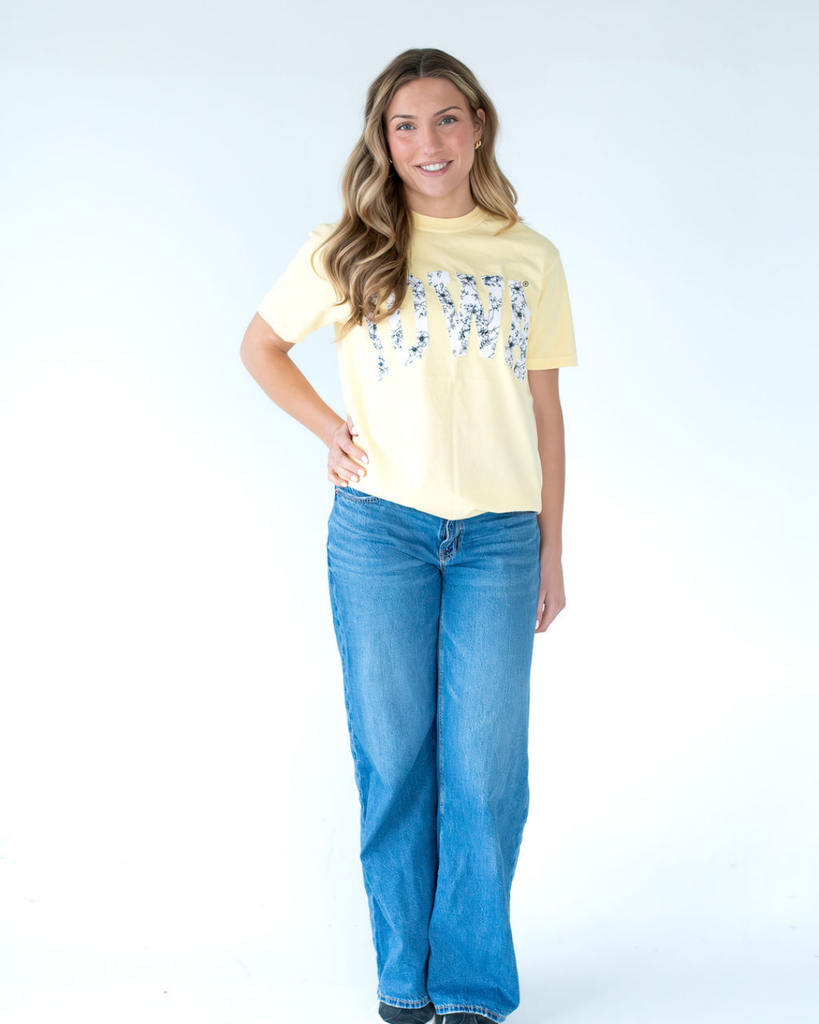 BLACK/WHITE FLORAL IOWA - BUTTER YELLOW TSHIRT