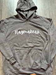 CURSIVE WHITE SPARKLE HAYMAKERS - CHARCOAL HOODIE (YOUTH + ADULT)
