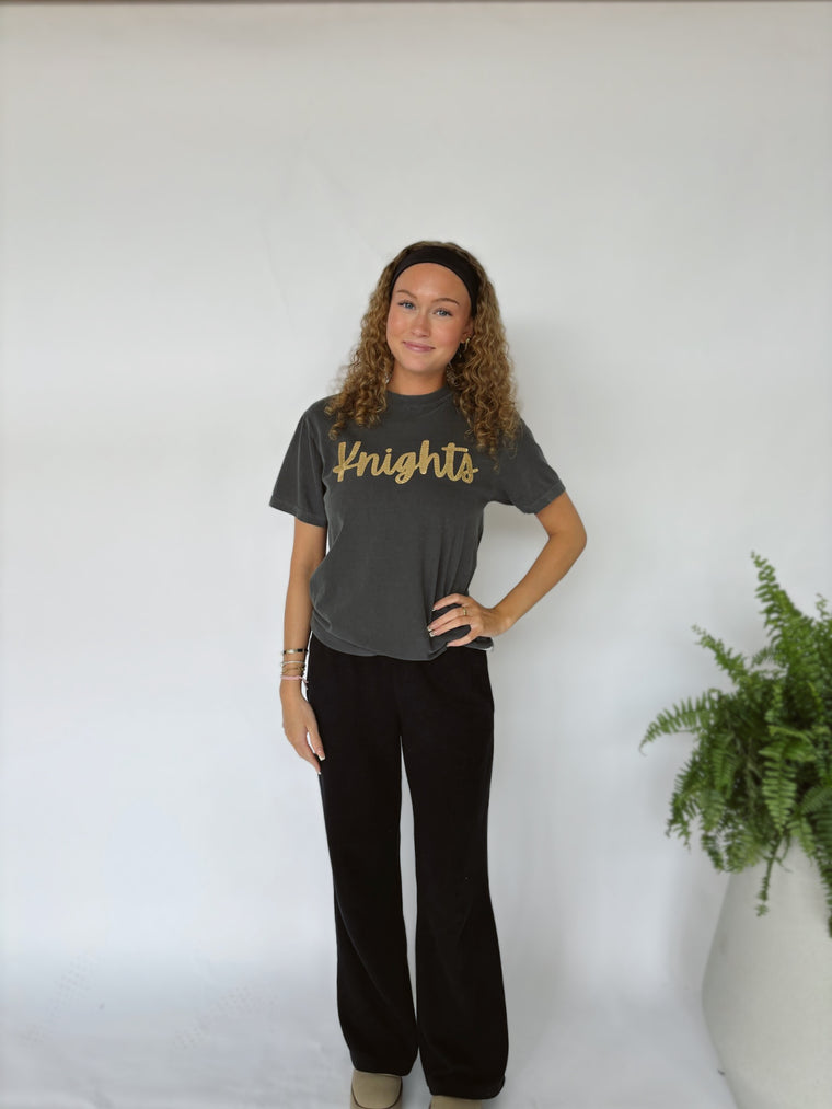 CURSIVE GOLD METALLIC KNIGHTS - CHARCOAL TEE