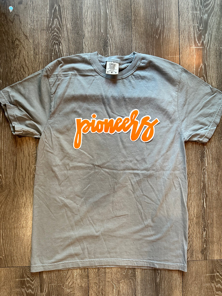 CURSIVE PIONEERS- GREY COMFORT COLORS TEE