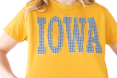 BLACK + WHITE GINGHAM IOWA - MUSTARD CROP TEE