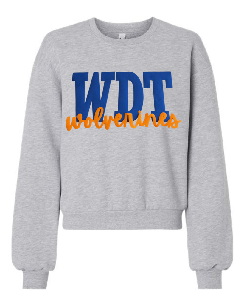 BLUE METALLIC WDT ORANGE WOLVERINES - GREY CROP CREW