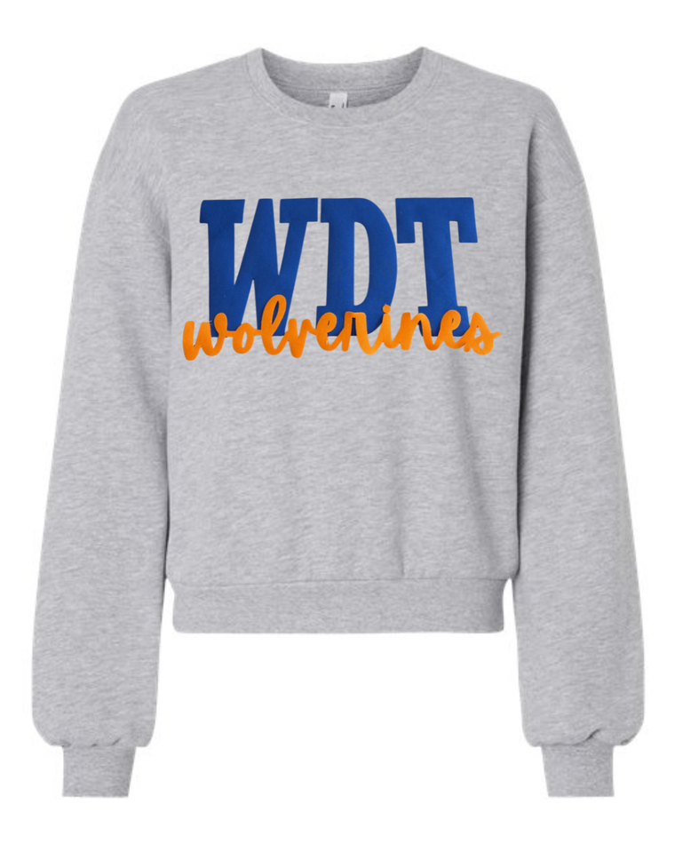 BLUE METALLIC WDT ORANGE WOLVERINES - GREY CROP CREW