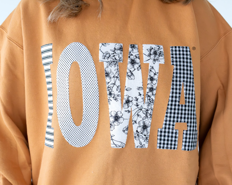 PATCHWORK IOWA - MUSTARD CREWNECK