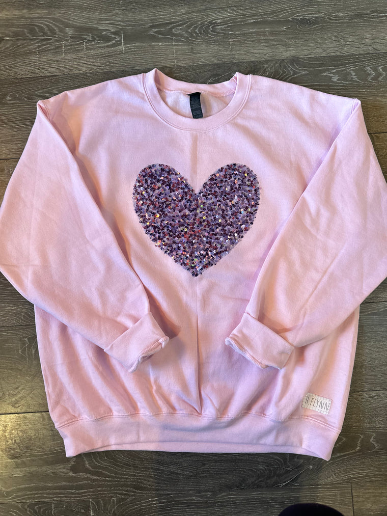 PURPLE SEQUIN HEART - LIGHT PINK CREW (TODDLER + ADULT)