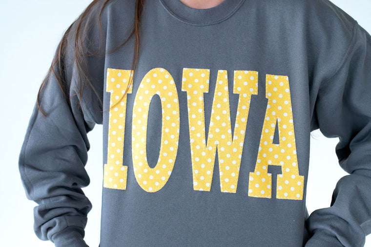 BIG YELLOW POLKA DOT IOWA - CHARCOAL CREWNECK