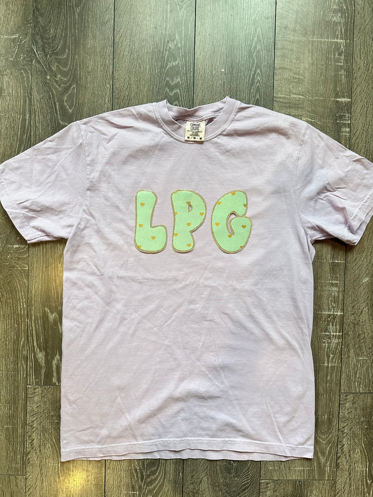 GREEN WITH GOLD HEARTS LPG - PURPLE TEE