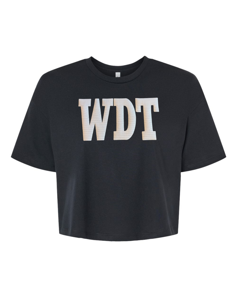 WHITE/BLACK POLKA DOT WDT - BLACK CROP TEE
