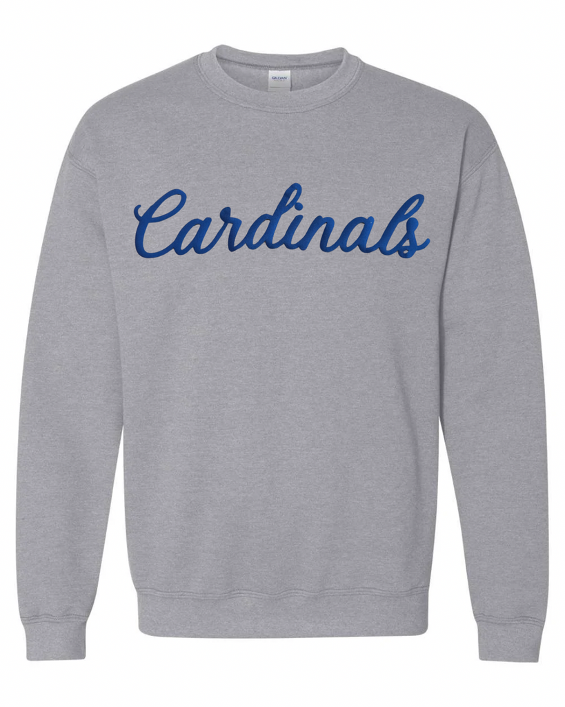 BLUE CURSIVE CARDINALS - GREY CREW (YOUTH + ADULT)