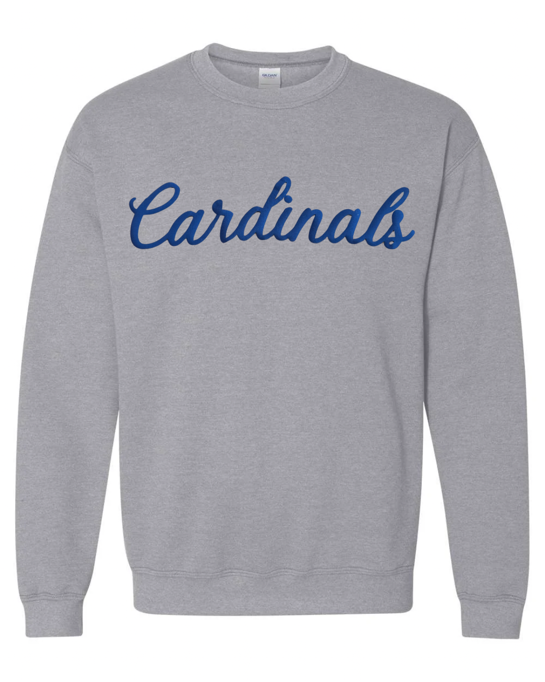 BLUE CURSIVE CARDINALS - GREY CREW (YOUTH + ADULT)