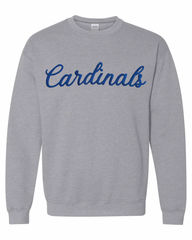 BLUE CURSIVE CARDINALS - GREY CREW (YOUTH + ADULT)
