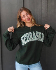 GREEN VINE FLORAL NEBRASKA - FOREST GREEN CREW