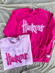 HUSKERS SCRIPT - LIGHT PINK CREW