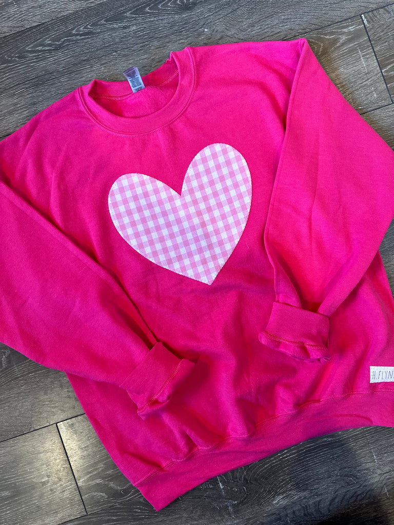 PINK GINGHAM HEART - HOT PINK CREW