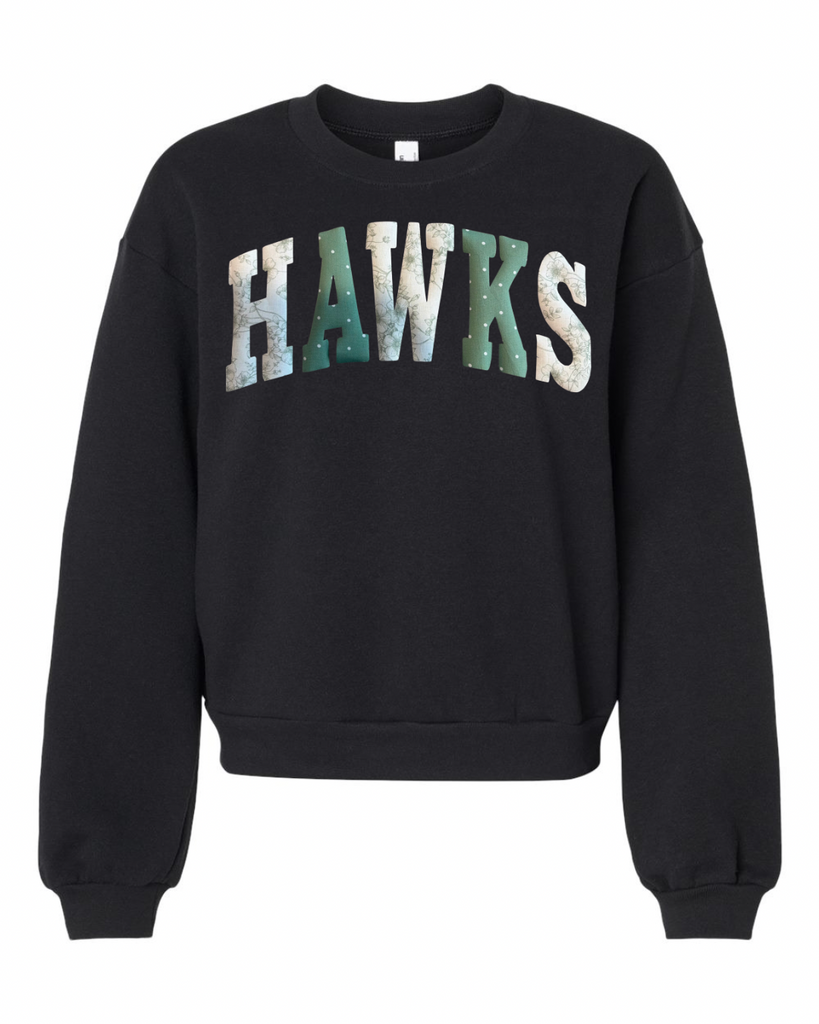 PATCHWORK HAWKS - BLACK CROP CREW