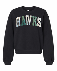 PATCHWORK HAWKS - BLACK CROP CREW