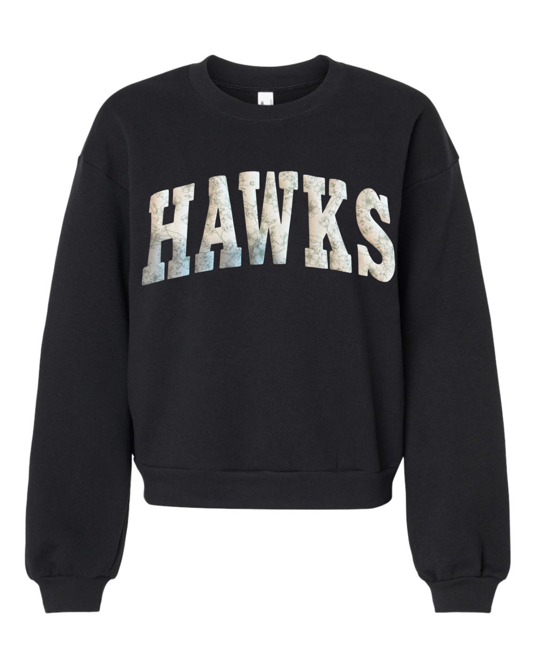 LIGHT GREEN FLORAL HAWKS - BLACK CROP CREW