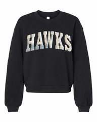 LIGHT GREEN FLORAL HAWKS - BLACK CROP CREW