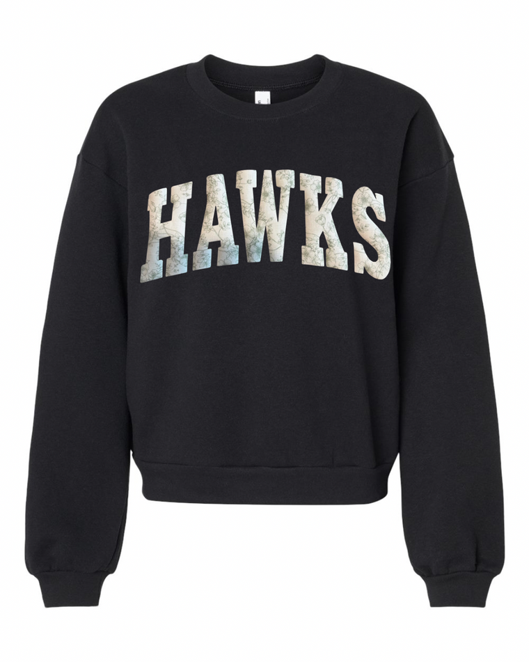LIGHT GREEN FLORAL HAWKS - BLACK CROP CREW