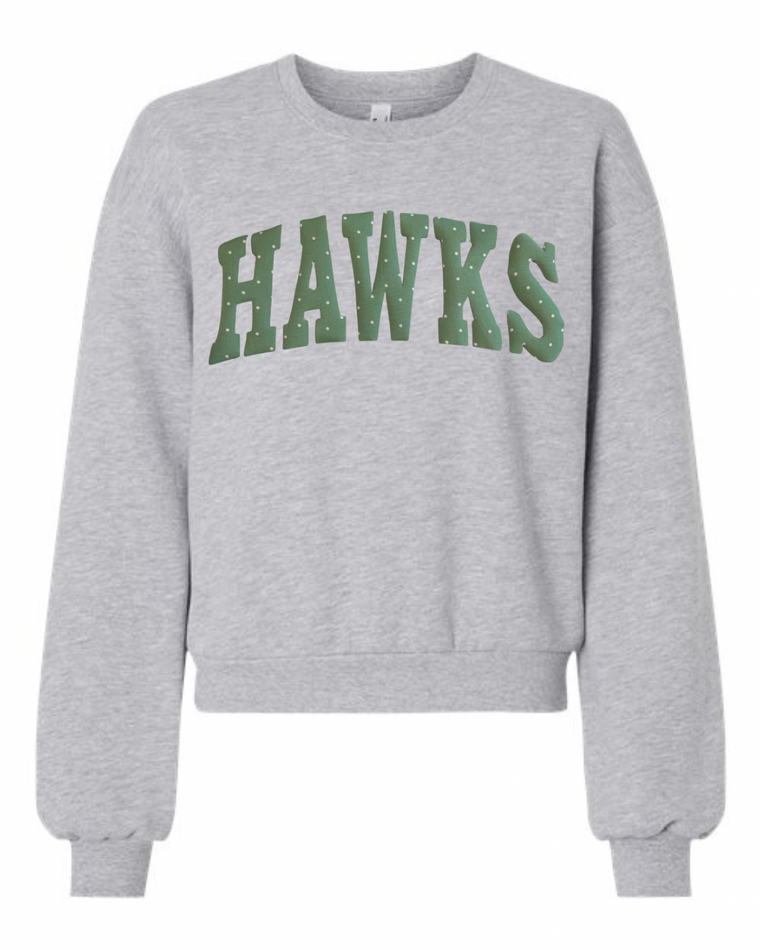 LIGHT GREEN POLKA DOT HAWKS - GREY CROP CREW