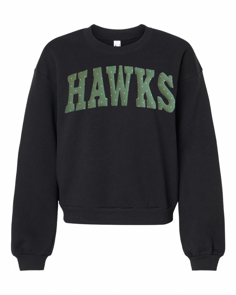 LIGHT GREEN POLKA DOT HAWKS - BLACK CROP CREW