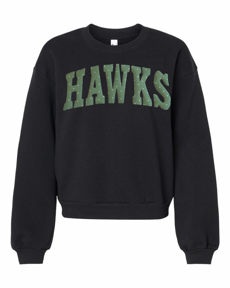 LIGHT GREEN POLKA DOT HAWKS - BLACK CROP CREW