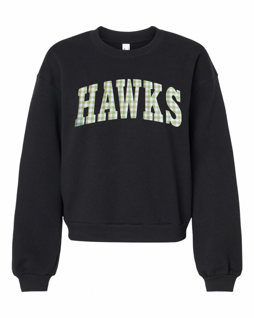 LIGHT GREEN GINGHAM HAWKS - BLACK CROP CREW