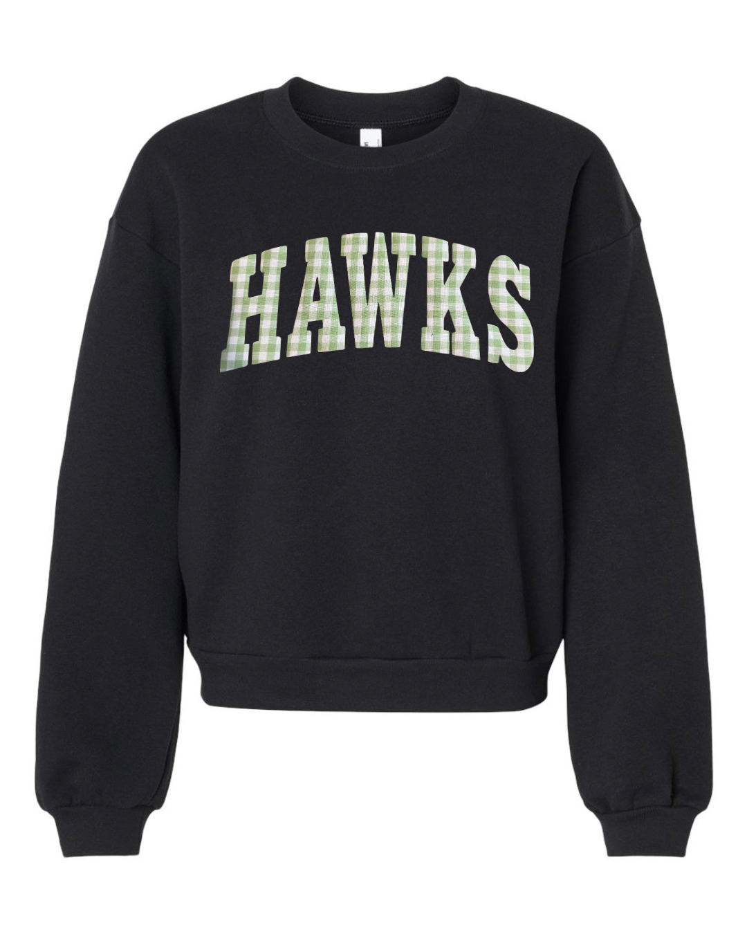 LIGHT GREEN GINGHAM HAWKS - BLACK CROP CREW